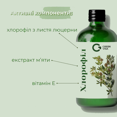 Жидкий хлорофилл с мятой (детокс, антиоксидант, поддерживает работу печени, энергия), Green-Visa, Грин-Виза, 250 мл